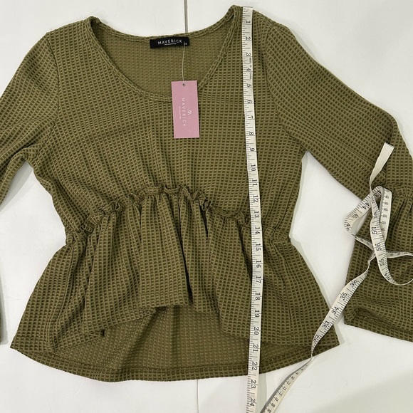 Maverick the collection Waffle Knit Shirts Long Sleeve Peplum Ruffled size XS - Picture 9 of 12